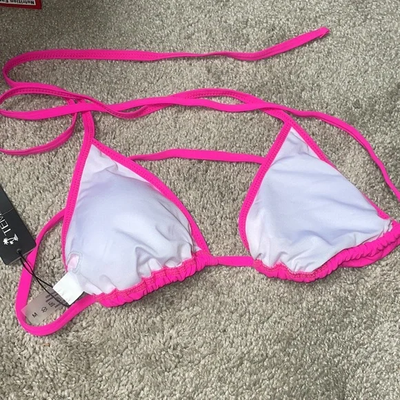 New Tempt Me string bikini neon hot pink swim bra size medium - Picture 6 of 6